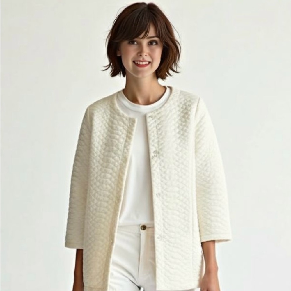 Soft Surroundings Quilted Jacket Snap Button White Ivory Size XL
